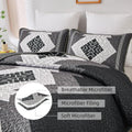 Boho Queen Quilt Set 3 Pieces Black Grey Aztec Texture Bedspread Coverlet Set