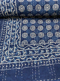 King Size Indigo BLUE Dyed Cotton Vintage Kantha Quilt throw, Handmade Blanket.